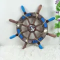 Mediterranean wooden ship wheel wall hanging home decor maritime nautical rudder ornament 34cm - 34cm Retro Iron Anchor Style