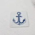 Wooden coaster square blue anchor design table mat marine style kitchen home decor 1pc - Anchor Style / Pack of 4