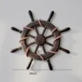 Mediterranean style wooden ship wheel wall hanging decor, vintage distressed nautical ornament. - 34cm Rope-Wrapped Ship's Wheel