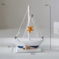 Modello di barca a vela in legno stile mediterraneo decorazione scrivania con rete mare - Base Rete Bianca Barca Scura con Stella Marina Stile