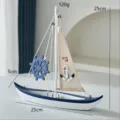 Modele de voilier en bois style mediterraneen decoration de bureau coque bleu et blanc - Voilier à pointes avec décoration de gouvernail / 25x5x25cm