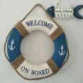 Mediterranean style decorative lifebuoy wall hanging with rope and anchor for home decor. - 30cm Blue and White No Net
