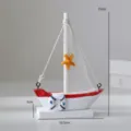 Modello di barca a vela in legno mediterraneo decorazione da scrivania con rete e stella - Base Barca Rossa Stile