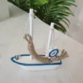 Mediterranean Style Wooden Sailboat Ornament Mini Desktop Nautical Ocean Decoration Prop - Small Rudder Style / 11x14x2.7cm