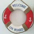 Mediterranean decorative foam lifebuoy wall hanging, vintage style rope accent style. - 30cm Red and White No Net