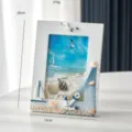 Mediterranean Style 6 Inch Wood Photo Frame with Nautical Shell Sailboat Anchor Decor - Vertical White Sail Photo Frame