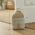 Mediterranean style fabric house door stop with heart embroidery and striped design, heavy weight. - Blue