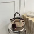 Stylish suede handbag with brown leather handles and fluffy pom-pom charm for autumn commuting. - No Pendant / 16x8x15 / Khaki