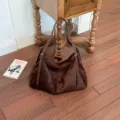 Bolso de Hombro de Ante Marrón Oscuro Vintage Gran Capacidad Bolso Hobo Casual Chic - Café