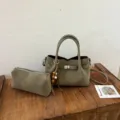 Olive green suede tote bag set with matching pouch, stylish autumn crossbody bag for women. - With Pendant / Green