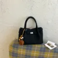 Black top handle handbag with turn lock and charm stylish cross body bag daily use - With Pendant / Black