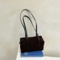Brown suede shoulder bag for women, vintage minimalist underarm bag with double straps. - 24*11*12 / Coffee