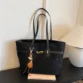 Black large capacity tote bag womens stylish casual shoulder bag premium design - With Pendant / Black