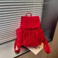 Sac à dos décontracté rouge en nylon pour femme, grand cartable de voyage avec cordon. - Rouge