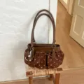 Schicke braune Pünktchen Umhängetasche Herbst neue Schleife Pendler Achseltasche Damen - Ohne Anhänger / Braun