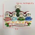 Christmas tree penguin family ornament resin hanging decor gift with names 8.5x9.5cm - 4 Penguins
