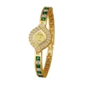 Luxury women quartz watch with green crystals and gold stainless steel strap elegant jewelry - Gold Green