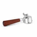 Stainless steel coffee portafilter with solid wood handle, 3-ear double spout replacement part. - Rosewood Straight Handle (Style B1) / 51mm Delonghi Three-Ear Bottomed Double Spout