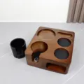 Walnut Wood Cube Coffee Tamper Station Espresso Accessories Organizer Stand 58mm Base - Walnut Wood + Plastic Parts
