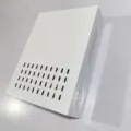 White metal enclosure housing with ventilation slots for electronic equipment or devices. - White With Black Bar