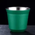 Double wall stainless steel coffee cup in green insulated 304 metal tea cup 86ml - 51-100ML / Green