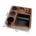 Houten koffietamperstation met uitklopbak en multifunctionele koffiedistributeurhouder. - Houten Stijl / 51mm Groot