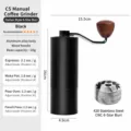 Manual coffee grinder with CNC stainless steel 6-star burr, aluminum body and wooden handle. - Espresso 6-Star Burr / Black