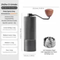 Manual coffee grinder with CNC stainless steel burr, aluminum alloy body and wooden handle. - Espresso 6-Star Burr / Gray