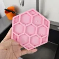 Pink silicone hexagon drain coaster, flexible heat-resistant trivet mat for kitchen sink. - Small 110mm 47g / Pink
