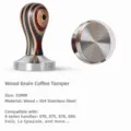 Tamper à café en acier inoxydable avec poignée en bois coloré 53mm pour expresso. - Base Filetée en Acier Inoxydable 304 / 53mm / Grain de Bois Naturel