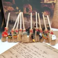 Mini witch broom Halloween hanging ornaments DIY wooden crafts set with cute charms for car decor. - 10cm / 9-Piece Set