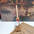 Mini witch broom hanging pendant with ghost charm, cute Halloween car decoration craft. - 10cm / White Ghost