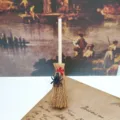 Mini witch broom Halloween hanging ornament DIY wooden craft with spider charm decor - 10cm / Black Small Spider