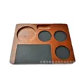 Solid wood coffee tamper station multi-functional organizer base for portafilter accessories. - Walnut Color