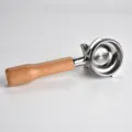 Edelstahl 58mm Espressoträger mit Holzgriff Kaffeemaschine Zubehör Ersatzteil - Doppelter Auslauf / Buchenholz