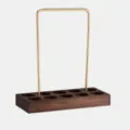 Wooden coffee bean test tube rack base with 10 holes and metal handle for display. - 10-Hole Walnut Wood Base (Without Glass Tubes)