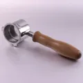 Coffee machine bottomless portafilter with wooden handle for espresso brewing replacement. - Stainless Steel La Marzocco Style Handle Set