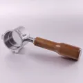 Replacement coffee machine portafilter with ergonomic wooden handle and stainless steel basket. - Stainless Steel Curved Handle