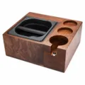 Wooden espresso knock box station with tamper holder, multi-functional coffee bar accessory. - Walnut Wood 3-Hole