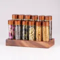 Walnut wood base glass test tube display stand set with dry flower and beans for cafe shop - 12-Hole Mixed Height Style with Glass / 12 Holes / Walnut Color
