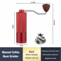 Manual coffee grinder with red aluminum body, stainless steel burr and magnetic handle. - Upgraded Lattice 5-Star / Red