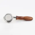 58mm 3-ear coffee portafilter with solid wood handle and stainless steel filter basket. - La Marzocco Style Handle