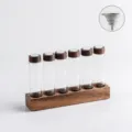 Présentoir de grains de café en tube de verre à 6 trous avec base en bois et valves - Style Haut à Vanne d'Échappement 6 Trous / 6 Trous / Couleur Noyer