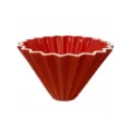 Red ceramic origami coffee dripper, cone shape pour over coffee filter for home use. - Red