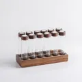 Support de tube à essai en verre à 12 trous pour grains de café avec base en bois de Noyer - Style Pleine Hauteur Vanne d'Échappement 12 Trous / 12 Trous / Couleur Noyer