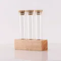 Support de présentation de grains de café en tube de verre avec base en bois, lot de 3. - Mini Carré Style 3 Trous / 3 rangs / Couleur bois naturel