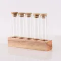 Support en bois tube à essai en verre présentoir grains de café variante, tube transparent. - Mini Carré Style 5 Trous / 5 Trous / Couleur bois naturel