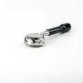 Stainless steel bottomless portafilter detail shot, featuring 58mm coffee machine accessory design. - ABS Black Handle