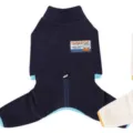 Navy blue fleece dog onesie, warm four-legged winter pet jumpsuit with back zipper detail. - S / Navy Blue