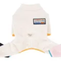 Cozy polar fleece four-leg dog clothes in warm off-white, featuring cute chest patch and D-ring. - S / Beige